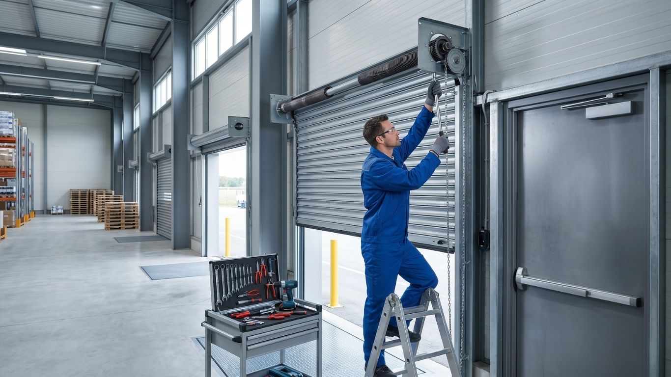 Large industrial overhead door at a warehouse facility